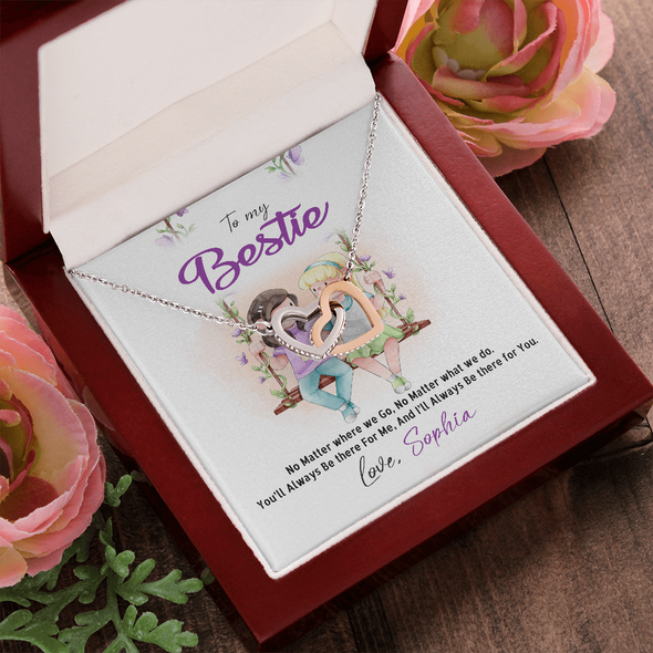To My Bestie, Interlocking Hearts Necklace With No Matter Where We Go, No Matter What We Do Message Card, Jewelry For Her, Birthday, Gift For Her, Necklace for Her, Customized Message Card