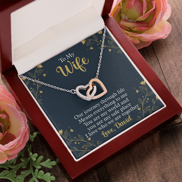 To My Beautiful Wife, Interlocking Hearts Necklace With I Love Who We Are Together Message Card, Pendant For Her, Jewelry For Her, Anniversary, Birthday, Gift For Her, Customized Message Card