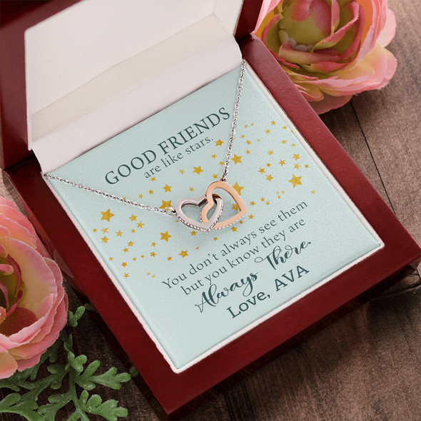 To My Good Friends, Interlocking Hearts Necklace With You Know They Are Always There Message Card, Birthday, Gift For Her, Necklace for Her, Jewelry For Her, Customized Message Card