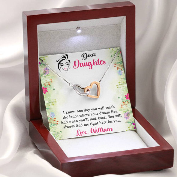 To My Daughter, You Will Always Find Me Right Here For You, Necklace With Message Card, Customized Interlocking Hearts Necklace, Gift Ideas For Daughter, Birthday Gift