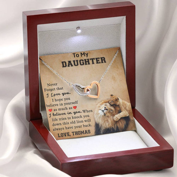 To My Daughter, Never Forget That I Love You, Necklace With Message Card, Birthday Gift, Customized Interlocking Hearts Necklace, Gift Ideas For Daughter