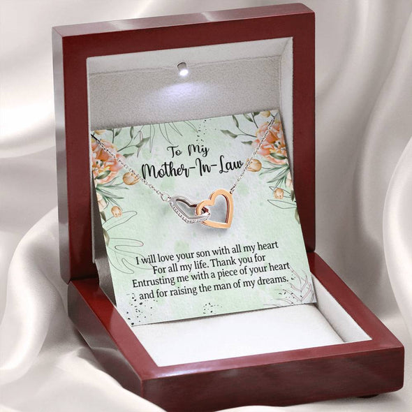 Future Mother In Law Necklace With Message Card, I Will Love Your Son With All My Heart, Mother's Day Necklace, Interlocking Hearts Necklace, Birthday Gift, Christmas Gift