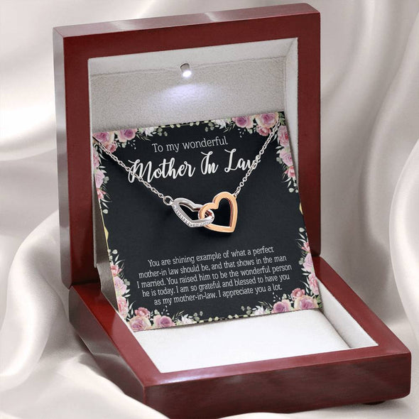 Mother In Law Necklace With Message Card, I Appreciate You a Lot, Mother's Day Necklace, Interlocking Hearts Necklace, Christmas Gift, Birthday Gift