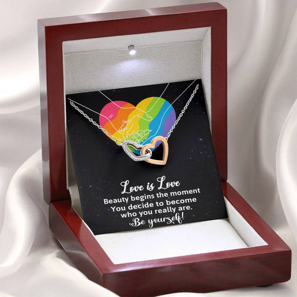 Dear Wife, Beauty Begins The Moment, Interlocking Hearts Necklace, Congratulations Gift For Wife, Silver And Gold Jewelry For Wife, Wedding Necklace, Necklace For LGBT Couples
