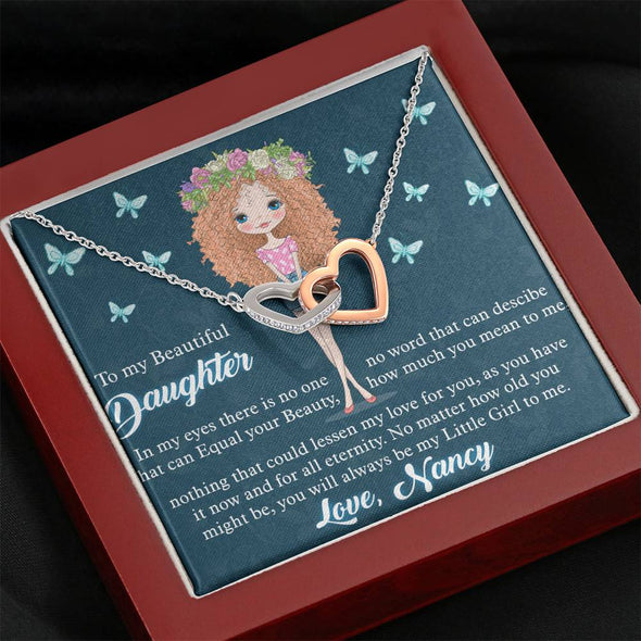 To My Daughter, You Will Always Be My Little Girl To Me, Necklace With Message Card, Birthday Gift, Gift Ideas For Daughter, Customized Interlocking Hearts Necklace