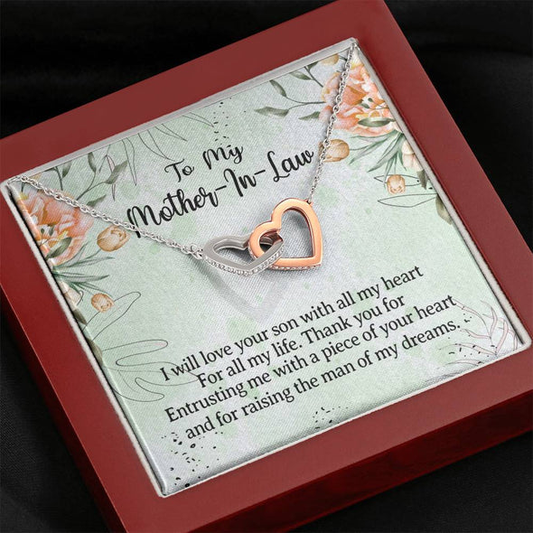 Future Mother In Law Necklace With Message Card, I Will Love Your Son With All My Heart, Mother's Day Necklace, Interlocking Hearts Necklace, Birthday Gift, Christmas Gift