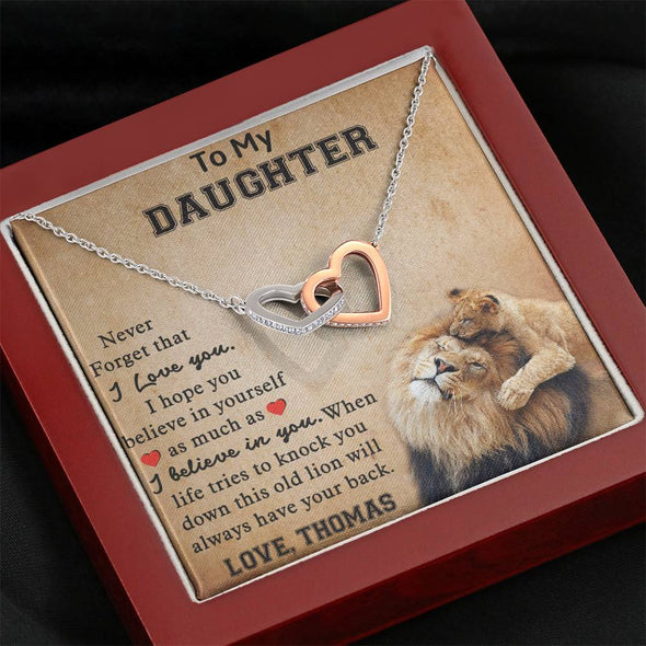 To My Daughter, Never Forget That I Love You, Necklace With Message Card, Birthday Gift, Customized Interlocking Hearts Necklace, Gift Ideas For Daughter