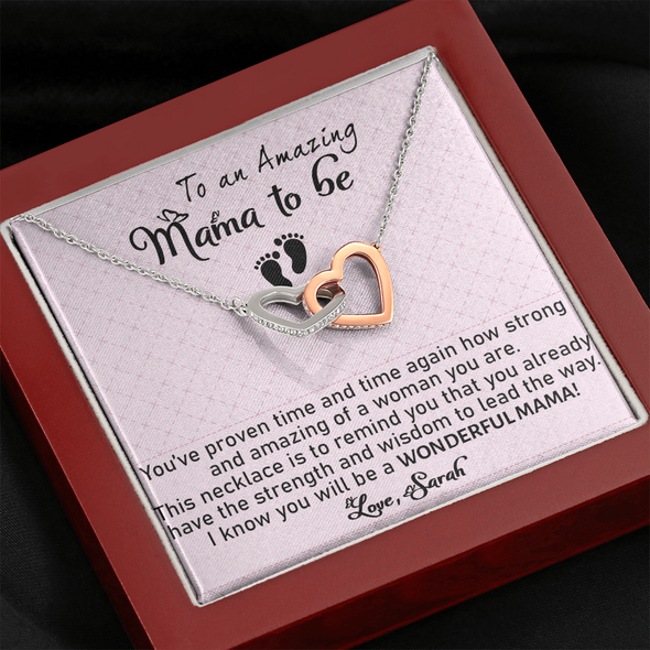 To An Amazing Mama To Be, Interlocking Hearts Necklace, Customized Pendant For Newly Mom, Birthday, Mother's Day, Christmas, Anniversary, Gift For Her Valentine's Day, Jewelry For Mom