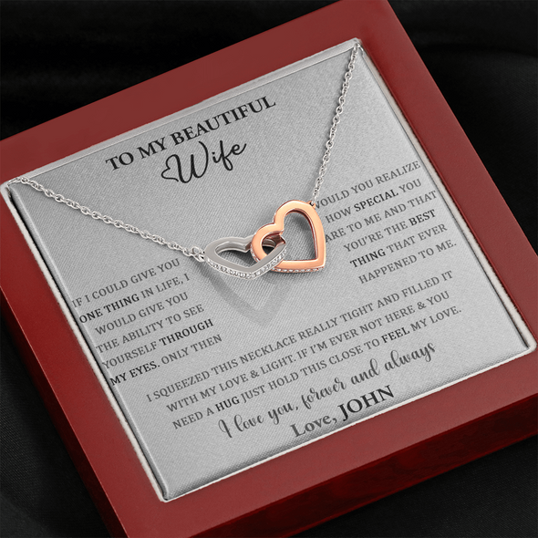 To My Beautiful Wife, Interlocking Hearts Necklace, Customized Pendant For Her, Birthday Gift, Christmas, Anniversary, Gift For Her, Valentine's Day, Jewelry For Her