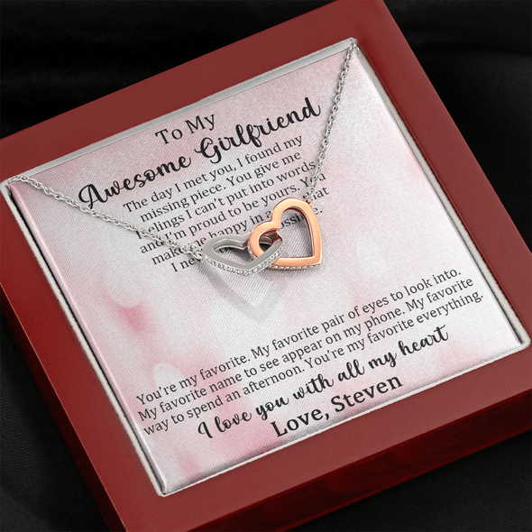 To My Awesome Girlfriend, Interlocking Hearts Necklace, Customized Pendant For Her, Birthday Gift, Christmas, Anniversary, Gift For Her, Valentine's Day, Jewelry For Her
