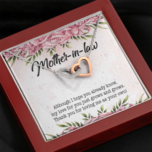 Mother In Law Necklace With Message Card, Thank You For Loving Me As Your Own, Mother's Day Necklace, Interlocking Hearts Necklace, Birthday Gift, Christmas Gift