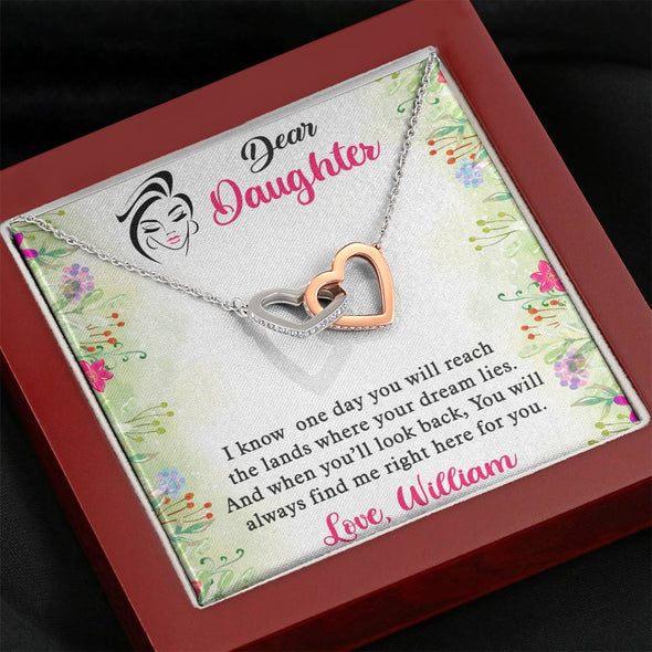 To My Daughter, You Will Always Find Me Right Here For You, Necklace With Message Card, Customized Interlocking Hearts Necklace, Gift Ideas For Daughter, Birthday Gift