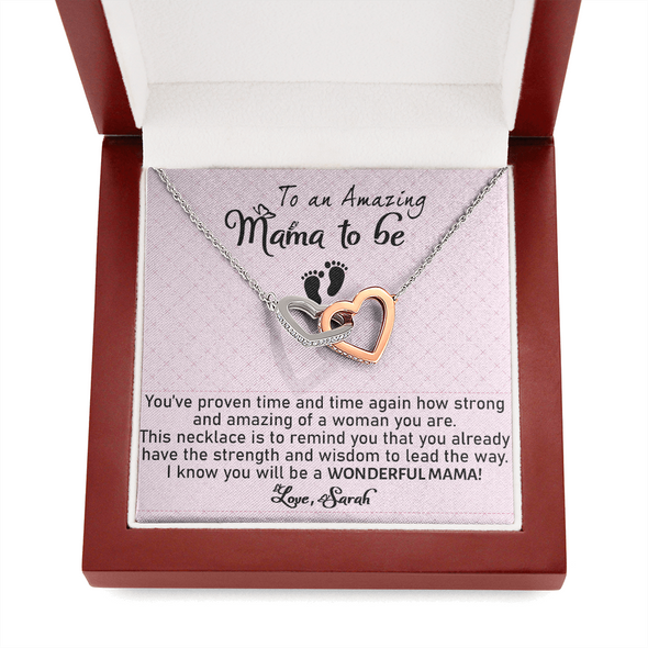 To An Amazing Mama To Be, Interlocking Hearts Necklace, Customized Pendant For Newly Mom, Birthday, Mother's Day, Christmas, Anniversary, Gift For Her Valentine's Day, Jewelry For Mom