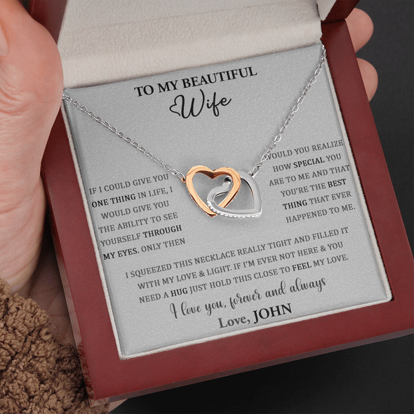 To My Beautiful Wife, Interlocking Hearts Necklace, Customized Pendant For Her, Birthday Gift, Christmas, Anniversary, Gift For Her, Valentine's Day, Jewelry For Her