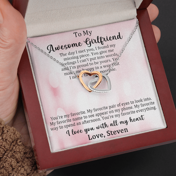 To My Awesome Girlfriend, Interlocking Hearts Necklace, Customized Pendant For Her, Birthday Gift, Christmas, Anniversary, Gift For Her, Valentine's Day, Jewelry For Her