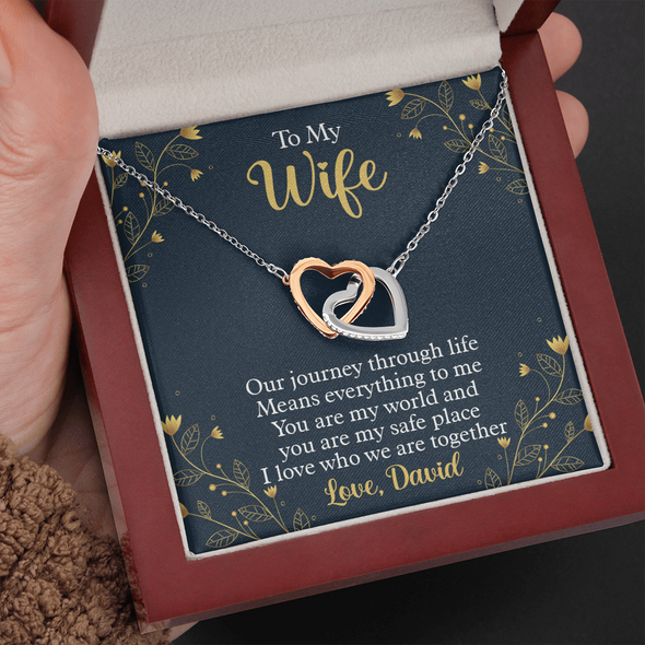 To My Beautiful Wife, Interlocking Hearts Necklace With I Love Who We Are Together Message Card, Pendant For Her, Jewelry For Her, Anniversary, Birthday, Gift For Her, Customized Message Card