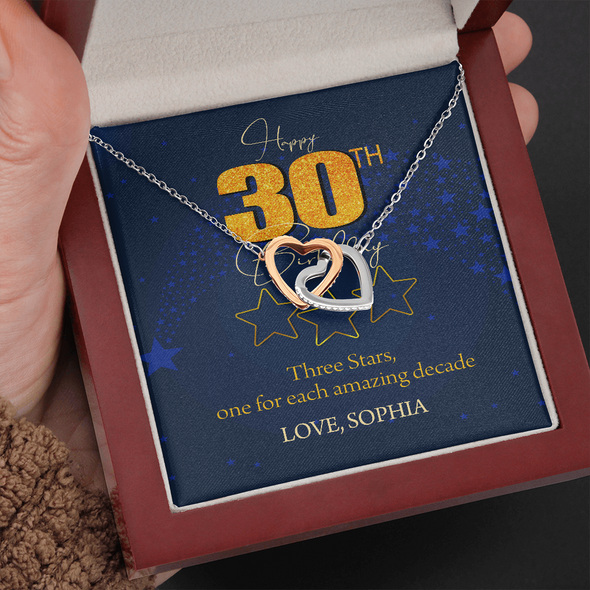 Customized Birthday Name & Age, Interlocking Hearts Necklace, Gift For Mom/Wife/Girlfriend/Sister, Best Birthday Gift For Her, Necklace For Her, Precious Gift For Her, Jewelry For Her