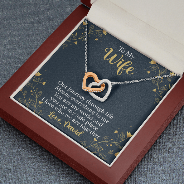 To My Beautiful Wife, Interlocking Hearts Necklace With I Love Who We Are Together Message Card, Pendant For Her, Jewelry For Her, Anniversary, Birthday, Gift For Her, Customized Message Card