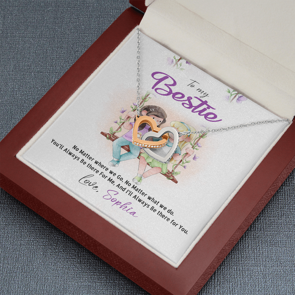 To My Bestie, Interlocking Hearts Necklace With No Matter Where We Go, No Matter What We Do Message Card, Jewelry For Her, Birthday, Gift For Her, Necklace for Her, Customized Message Card