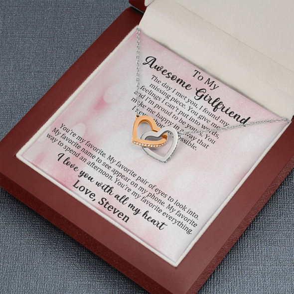 To My Awesome Girlfriend, Interlocking Hearts Necklace, Customized Pendant For Her, Birthday Gift, Christmas, Anniversary, Gift For Her, Valentine's Day, Jewelry For Her