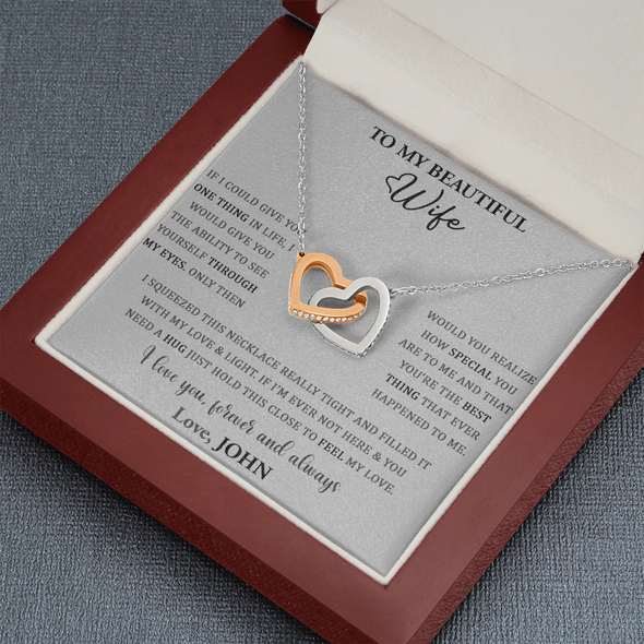 To My Beautiful Wife, Interlocking Hearts Necklace, Customized Pendant For Her, Birthday Gift, Christmas, Anniversary, Gift For Her, Valentine's Day, Jewelry For Her