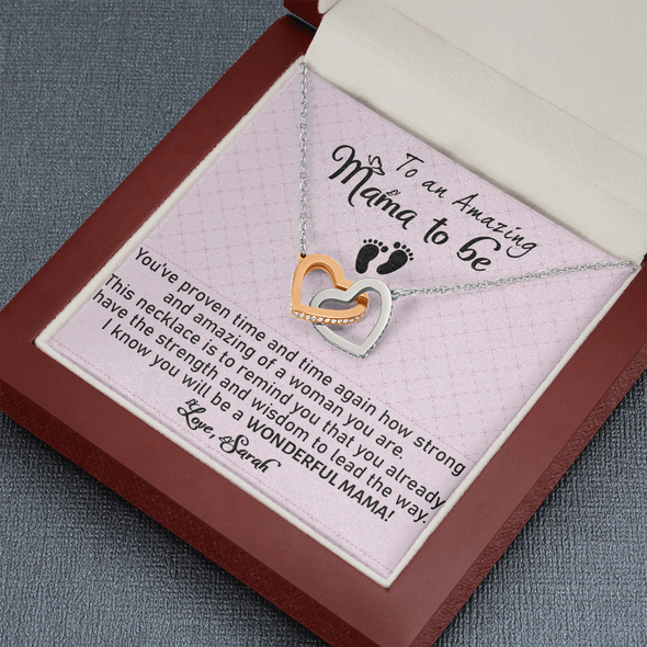 To An Amazing Mama To Be, Interlocking Hearts Necklace, Customized Pendant For Newly Mom, Birthday, Mother's Day, Christmas, Anniversary, Gift For Her Valentine's Day, Jewelry For Mom