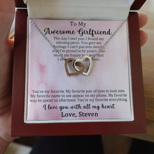 To My Awesome Girlfriend, Interlocking Hearts Necklace, Customized Pendant For Her, Birthday Gift, Christmas, Anniversary, Gift For Her, Valentine's Day, Jewelry For Her