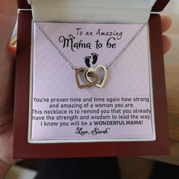 To An Amazing Mama To Be, Interlocking Hearts Necklace, Customized Pendant For Newly Mom, Birthday, Mother's Day, Christmas, Anniversary, Gift For Her Valentine's Day, Jewelry For Mom