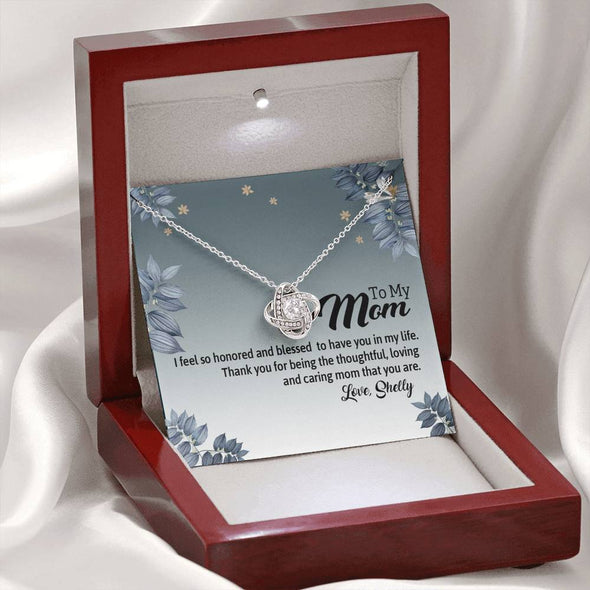 To My Mom, Caring Mom That You Are, Necklace With Message Card, Customized Necklace, Silver Knot Pendant, Happy Mother's Day, Gift Ideas For Mom