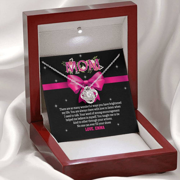 To My Mom, No One Can Ever Fill Your Shoes, Necklace With Message Card, Silver Knot Pendant, Gift Ideas For Mom, Customized Necklace, Birthday, Happy Mother's Day
