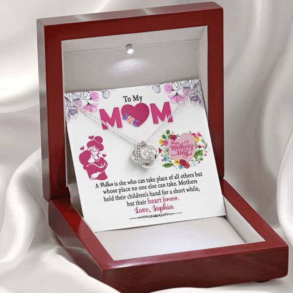 To My Mom, A Mother Is She Whose Place No One Else Can Take, Custom Knot Pendant, Anniversary, Birthday, Christmas, Gift For Her, Silver Necklace With Message Card