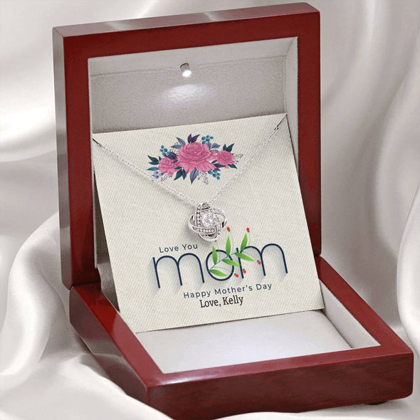 To My Mom, I Love You Mom, Happy Mother's Day, Custom Knot Pendant, Anniversary, Birthday, Christmas, Gift For Her, Silver Necklace With Message Card, Gift For Her
