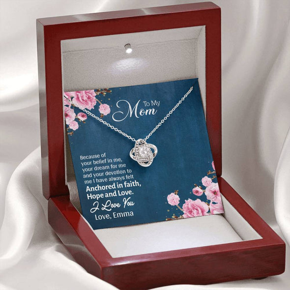 To My Mom, Anchored In Hope, Faith And Love, Customized Knot Pendant, Silver Necklace With Message Card, Gift Ideas For Mother/Daughter's, Happy Mother's Day