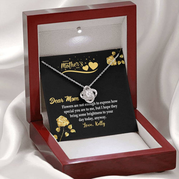 To My Mom, Flowers Are Not Enough To Express How Special You Are To Me, Necklace With Message Card, Customized Necklace, Silver Knot Pendant, Gift Ideas For Mom