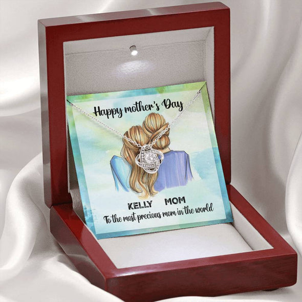 To My Mom, The Most Precious Mom In The World, Necklace With Message Card, Customized Necklace, Silver Knot Pendant, Happy Mother's Day, Gift Ideas For Mom