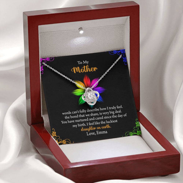 To My Mom, I Feel Like The Luckiest Daughter On Earth, Customized Knot Pendant, Necklace With Message Card, Happy Mother's Day, Gift Ideas For Mother/Daughter's