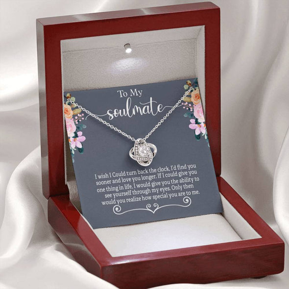 To My Soulmate Love Knot Necklace With Message Card, Couples Jewelry Gift, Gift For Anniversary, Birthday, Silver Pendant For Wife
