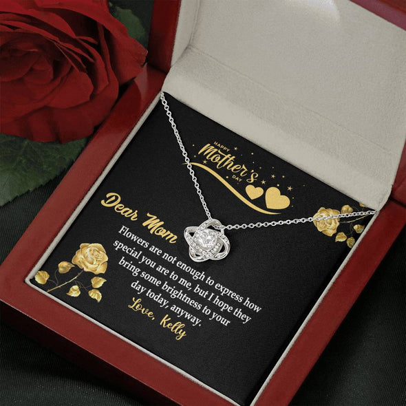 To My Mom, Flowers Are Not Enough To Express How Special You Are To Me, Necklace With Message Card, Customized Necklace, Silver Knot Pendant, Gift Ideas For Mom