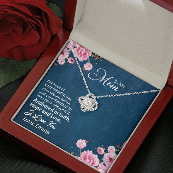 To My Mom, Anchored In Hope, Faith And Love, Customized Knot Pendant, Silver Necklace With Message Card, Gift Ideas For Mother/Daughter's, Happy Mother's Day