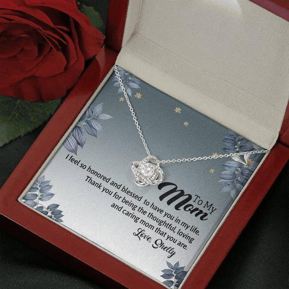 To My Mom, Caring Mom That You Are, Necklace With Message Card, Customized Necklace, Silver Knot Pendant, Happy Mother's Day, Gift Ideas For Mom