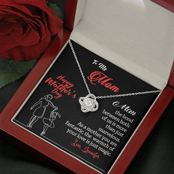 To My Mom, The Warmth Of Your Love Is Just Magic, Necklace With Message Card, Customized Necklace, Silver Knot Pendant, Gift Ideas For Mom, Happy Mother's Day