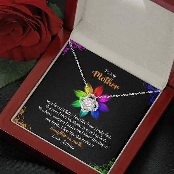 To My Mom, I Feel Like The Luckiest Daughter On Earth, Customized Knot Pendant, Necklace With Message Card, Happy Mother's Day, Gift Ideas For Mother/Daughter's