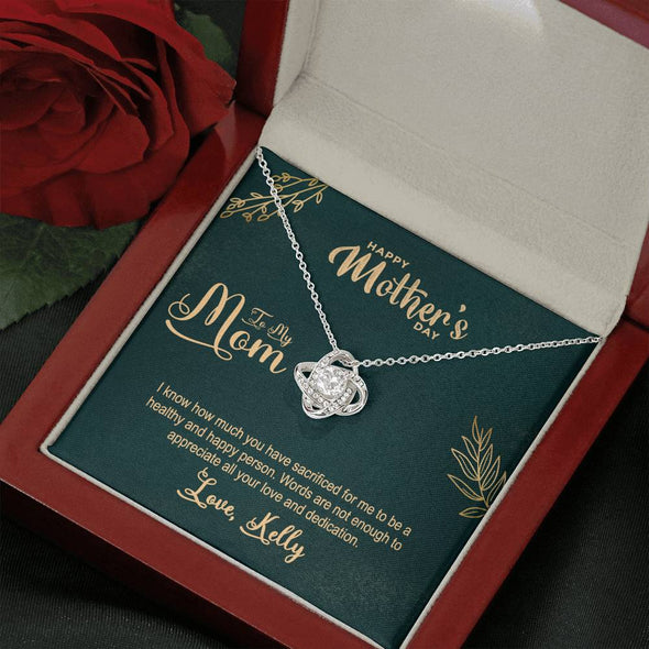 To My Mom, Words Are Not Enough To Appreciate All Your Love, Necklace With Message Card, Silver Knot Pendant, Gift Ideas For Mom, Customized Necklace, Birthday