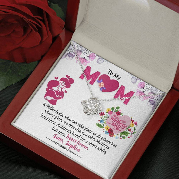 To My Mom, A Mother Is She Whose Place No One Else Can Take, Custom Knot Pendant, Anniversary, Birthday, Christmas, Gift For Her, Silver Necklace With Message Card