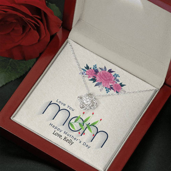 To My Mom, I Love You Mom, Happy Mother's Day, Custom Knot Pendant, Anniversary, Birthday, Christmas, Gift For Her, Silver Necklace With Message Card, Gift For Her