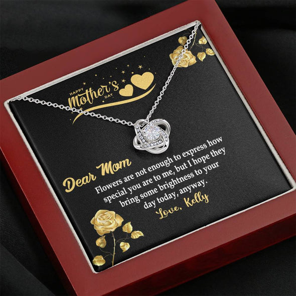 To My Mom, Flowers Are Not Enough To Express How Special You Are To Me, Necklace With Message Card, Customized Necklace, Silver Knot Pendant, Gift Ideas For Mom
