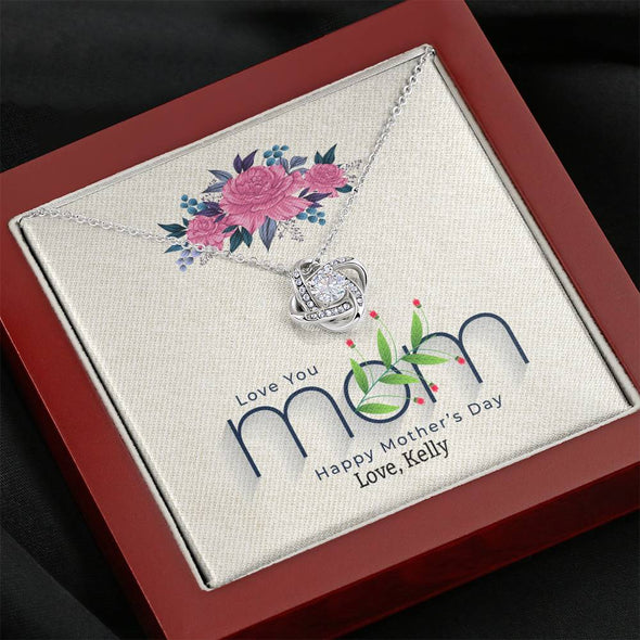 To My Mom, I Love You Mom, Happy Mother's Day, Custom Knot Pendant, Anniversary, Birthday, Christmas, Gift For Her, Silver Necklace With Message Card, Gift For Her