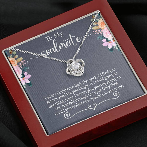 To My Soulmate Love Knot Necklace With Message Card, Couples Jewelry Gift, Gift For Anniversary, Birthday, Silver Pendant For Wife