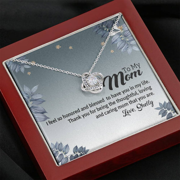 To My Mom, Caring Mom That You Are, Necklace With Message Card, Customized Necklace, Silver Knot Pendant, Happy Mother's Day, Gift Ideas For Mom