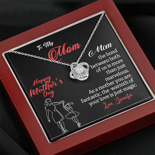 To My Mom, The Warmth Of Your Love Is Just Magic, Necklace With Message Card, Customized Necklace, Silver Knot Pendant, Gift Ideas For Mom, Happy Mother's Day